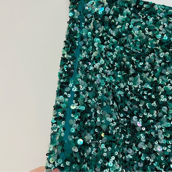 Retrofete Teal Sequin High Rise Wide Leg Pants Lyra Mermaid Size 6 $595 - Picture 11 of 13